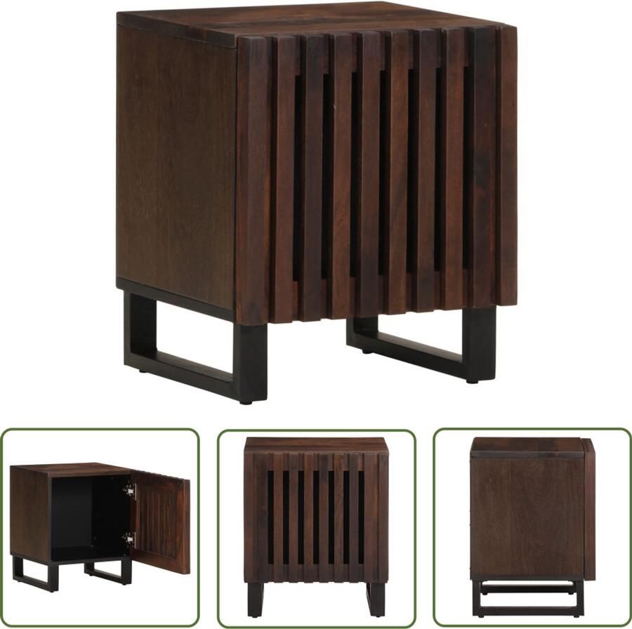 The Living Store Nachtkastje 40x34x46 cm massief mangohout Nachtkastje Industriele Stijl Mangohout Opbergkast Slaapkamersdecoratie