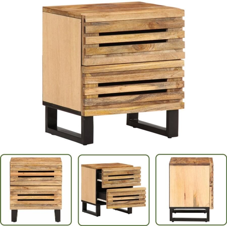The Living Store Nachtkastje 40x34x46 cm massief ruw mangohout Nachtkastje Industriele Stijl Mangohout Opbergkast Slaapkamersdecoratie