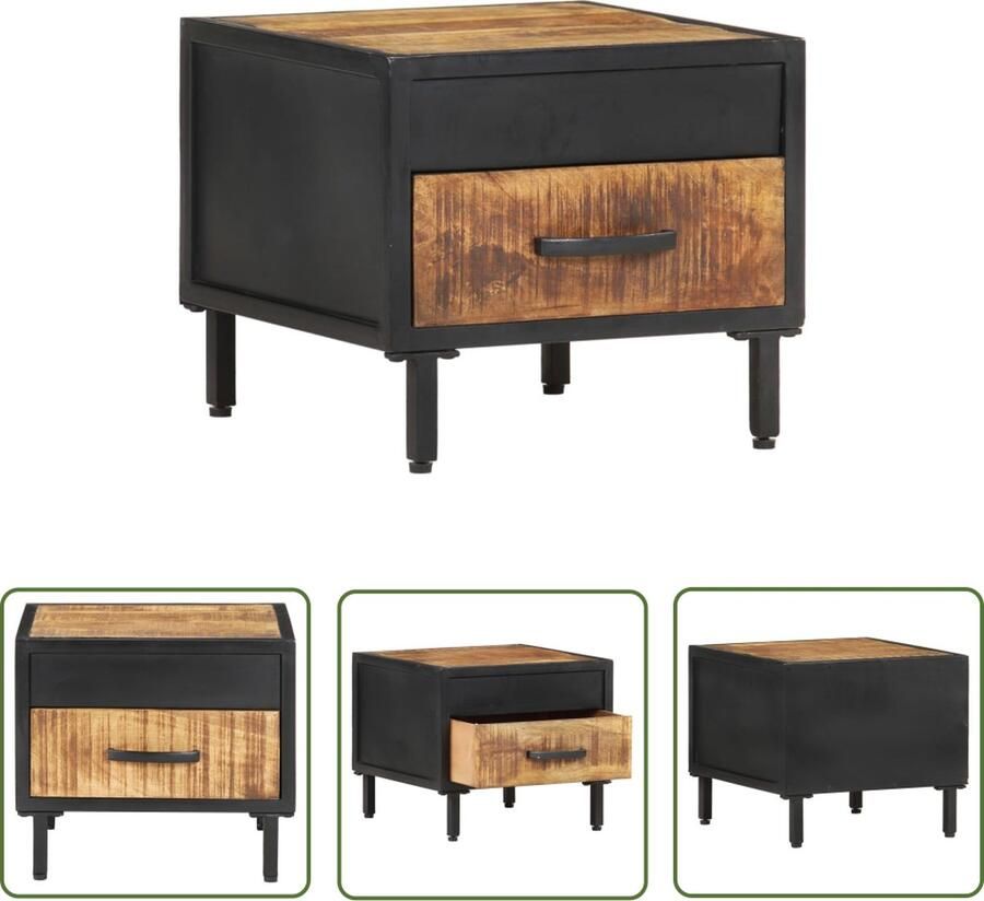 The Living Store Ruw Mangohouten Bedkastje Bijzettafel 40 x 40 x 35 cm IndustriÃle Stijl Nachtkastje Industriele Stijl Mangohout Bijzettafel Slaapkamermeubel - Foto 2