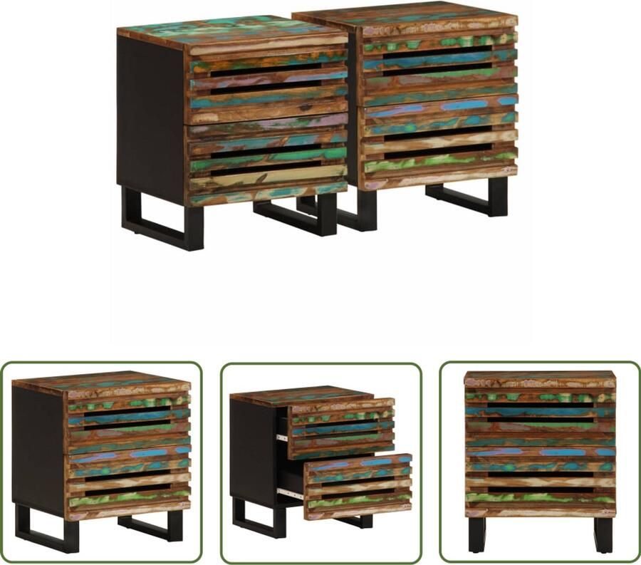 The Living Store Nachtkastjes 2 st 40x34x46 cm massief gerecycled hout Nachtkastjes Industriele Stijl Houten Nachtkastjes Recycled Hout Salontafel