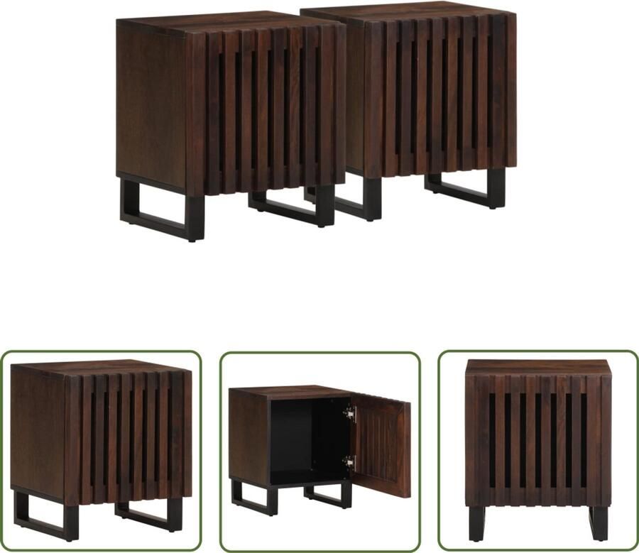 The Living Store Nachtkastjes 2 st 40x34x46 cm massief mangohout Nachtkastjes Industriële Stijl Mangohout Bruine Kleur Opbergkast