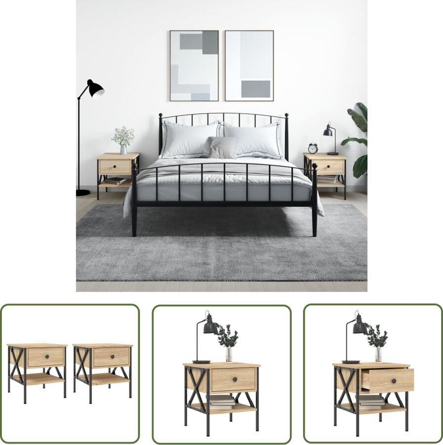 The Living Store Nachtkastjes Sonoma Eiken IndustriÃle Stijl 40 x 42 x 45 cm Duurzaam materiaal Nachtkastjes Industriele Stijl Sonoma Eiken Houten Kast Bruine Kast - Foto 2