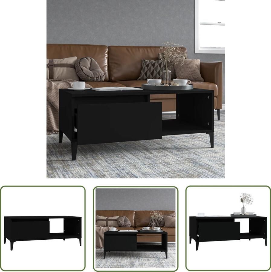The Living Store Salontafel IndustriÃle Stijl 90 x 50 x 36.5 cm Zwart Salontafel Industriële Stijl Houten Salontafel Zwarte Salontafel Bijzettafel - Foto 2
