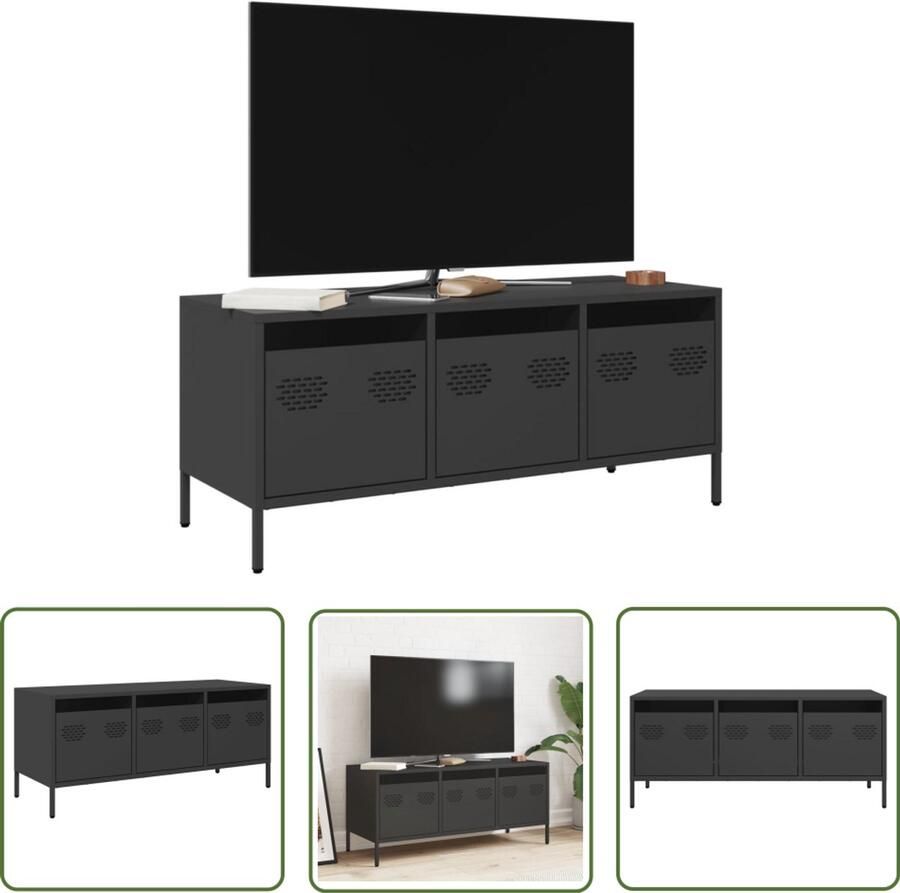 The Living Store Tv-meubel 101 5x39x43 5 cm koudgewalst staal zwart Tv-meubel Industriele Stijl Koudgewalst Staal Tv Stand Salontafel