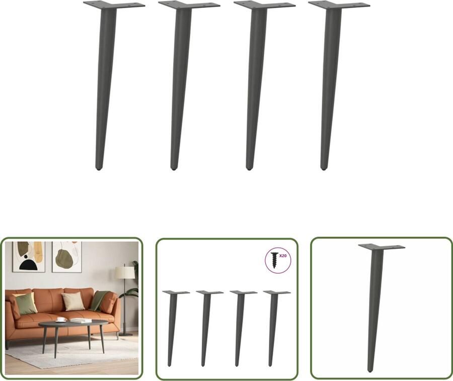 VidaXL Industriele Styling Salontafel Potten Salontafelpoten conische vorm 4 st 42-43 cm staal antraciet Metalen Tafelpoten Salontafel Benen Tafelbenodigdheden