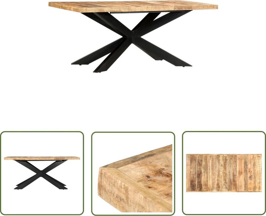 The Living Store IndustriÃle Houten Eetkamertafel 180 x 90 x 76 cm Massief Ruw Mangohout Gepoedercoat Staal Eetkamertafel Industriele Tafel Mangohout Tafel Vintage Tafel Salontafel - Foto 2