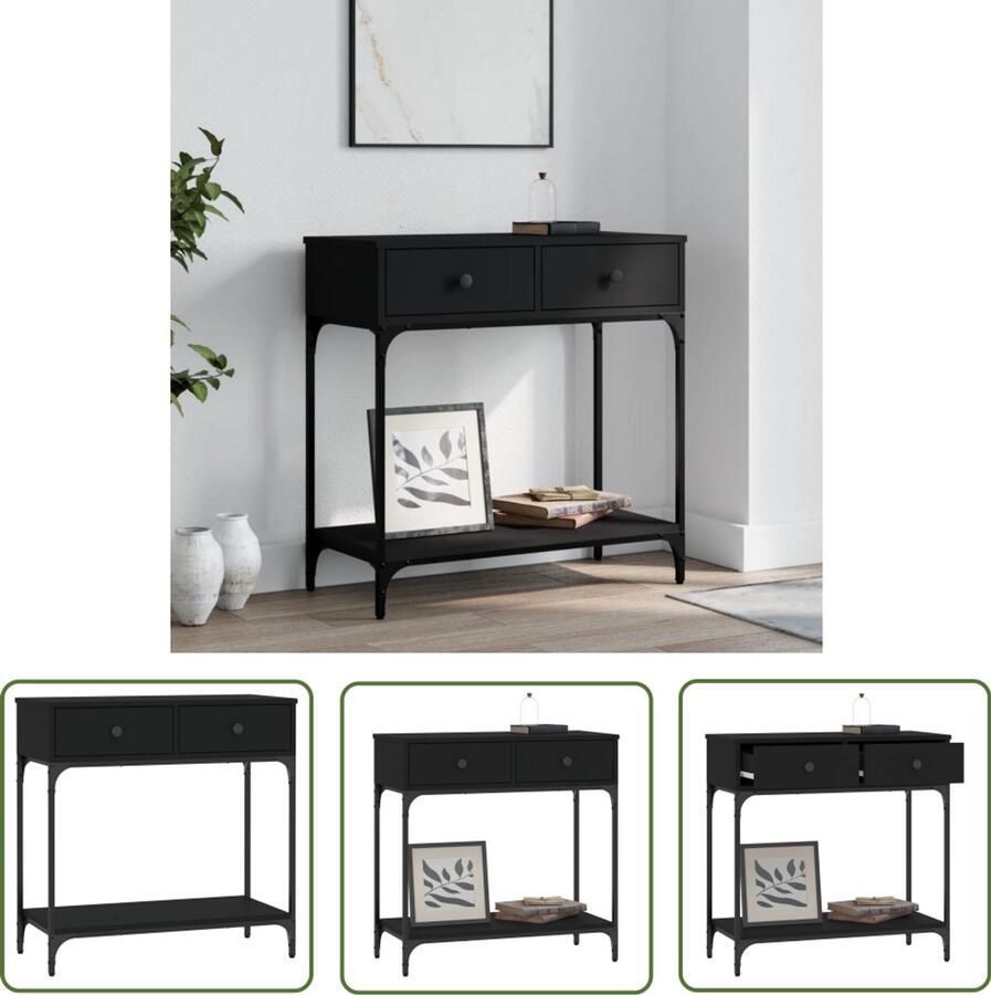 The Living Store Wandtafel 75x34 5x75 cm bewerkt hout zwart Wandtafel Industriële Tafel Salontafel Bijzettafel Zwarte Tafel