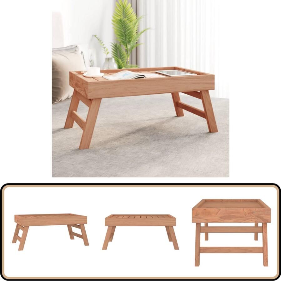 VidaXL Inklapbaar Dienblad Massief Teakhout Dienblad Teak Serviesplank Tafelkleed Salontafel Woonaccessoires