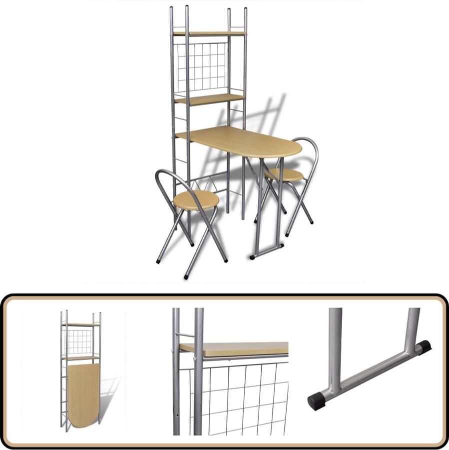 VidaXL Inklapbare ontbijtset met tafel en 2 stoelen Ontbijttafel Eetkamerstoel Inklapbare Tafel Compact Meubilair Multifunctionele Tafel