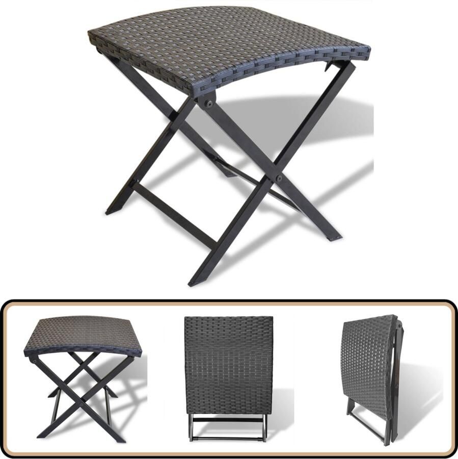 VidaXL inklapbare poly rattan kruk zwart Inklapbare Kruk Poly Rattan Kruk Zwarte Kruk Tuinkruk Balkonmeubilair Outdoor Meubels Klapstoel