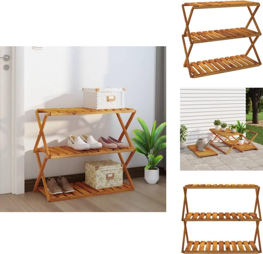 VidaXL Inklapbare Schappenkast Inklapbare Schappenkasten Schoenenrek Schoenenopslag Schappenkast inklapbaar 3-laags 70x31x63 cm acaciahout bruin