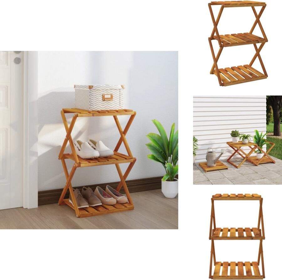 VidaXL Inklapbare Schappenkast Inklapbare Schappenkasten Schoenenrek Schoenenopslag Schappenkast inklapbaar 3-laags 43x31x63 cm acaciahout bruin