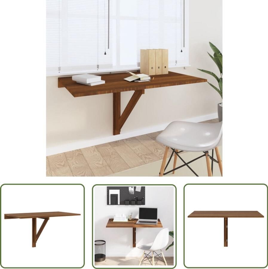 VidaXL Inklapbare Tafel Wandtafel inklapbaar 100x60x56 cm bewerkt hout bruineiken Keuken Tafel Bureau Houten Tafel