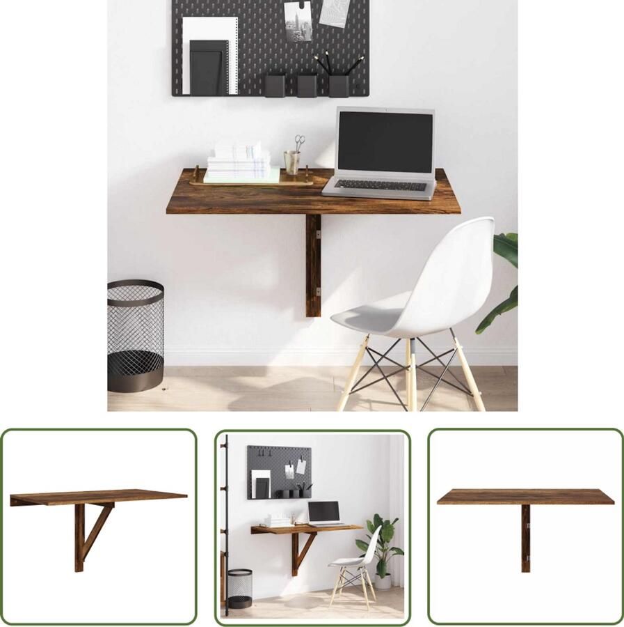 VidaXL Inklapbare Tafel Wandtafel inklapbaar 100x60x56 cm bewerkt hout gerookt eiken Keuken Tafel Bureautje Eetkamertafel