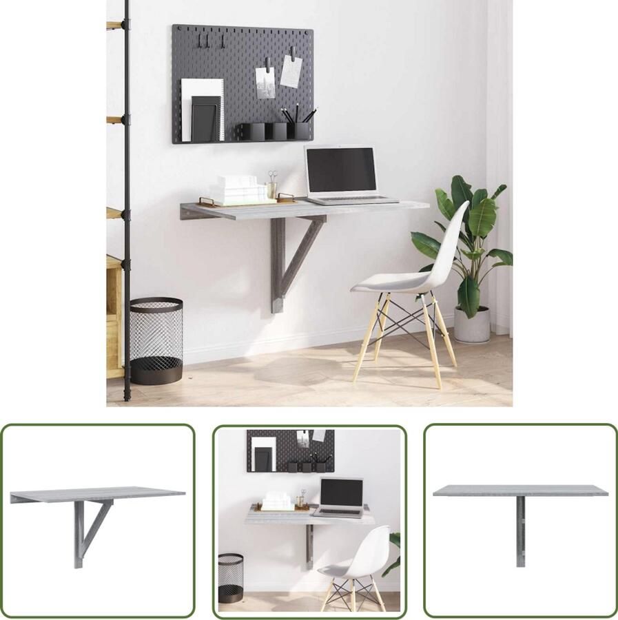 VidaXL Inklapbare Tafel Wandtafel inklapbaar 100x60x56 cm bewerkt hout grijs sonoma Keuken Tafel Eetkamertafel Bureautje