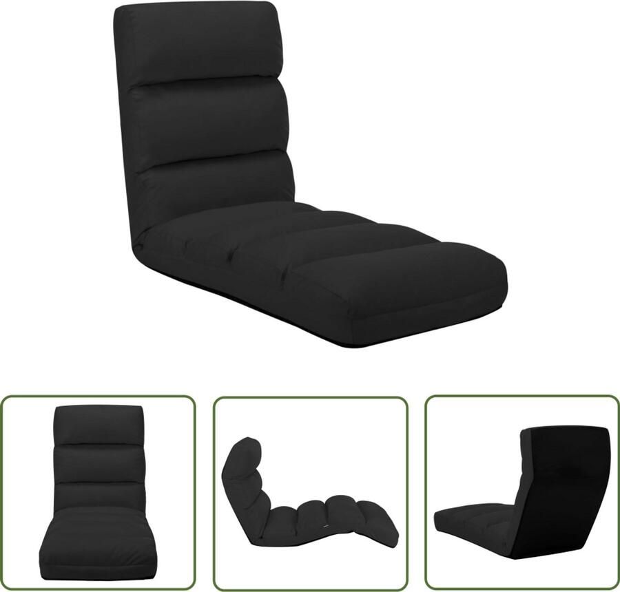 VidaXL inklapbare vloerstoel kunstleer zwart Vloerstoel Lounge Chair Relaxfauteuil Zithoek Tuinmeubilair Outdoor Meubels Zwarte Fauteuil Vouwstoel