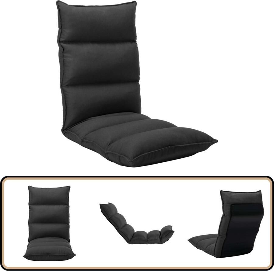 VidaXL Inklapbare Vloerstoel Zwart Stof Vloerstoel Lounge Chair Zitzak Relaxfauteuil Opvouwbare Stoel
