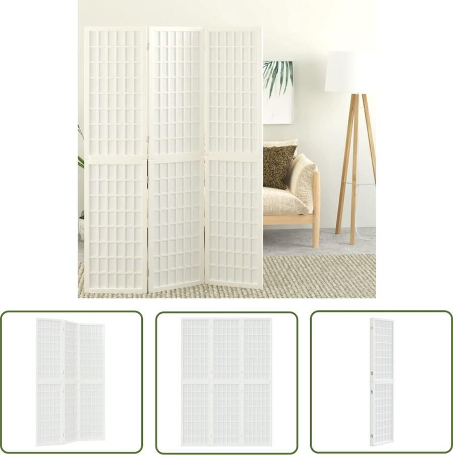 The Living Store Kamerscherm inklapbaar 3 panelen Japanse stijl 120x170 cm wit Kamerscherm Japans Kamerdecor Privacy Scherm Scheidwand Vuren Hout