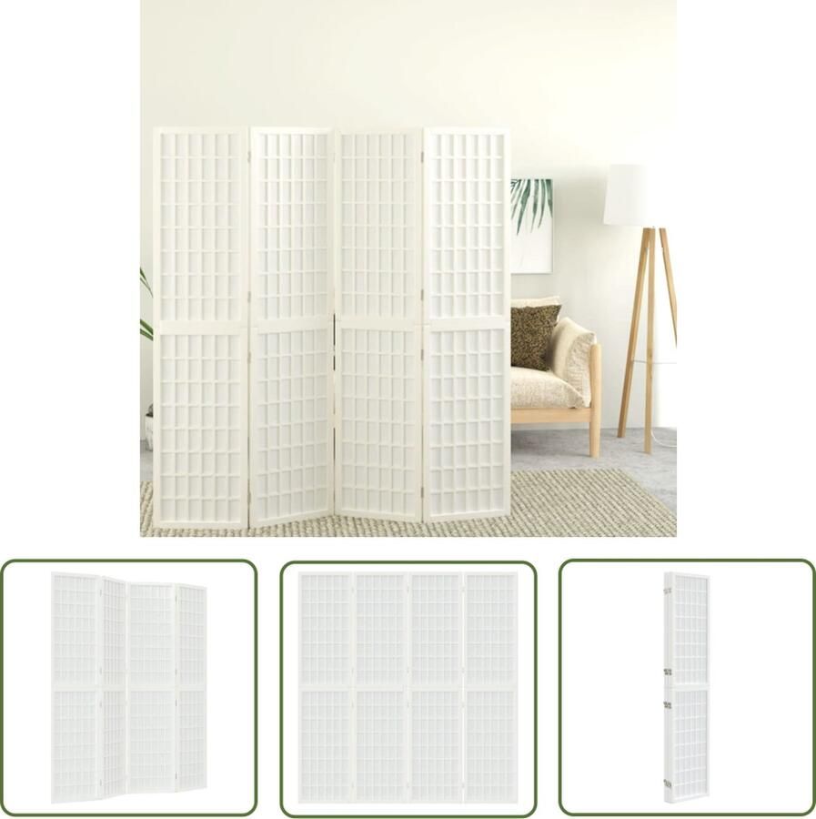 The Living Store Kamerscherm Japanse Stijl 160 x 170 cm Inklapbaar Wit Massief vurenhout Kamerscherm Japans Kamerscherm Inklapbaar Kamerscherm Scheidingswand Privacy Screen