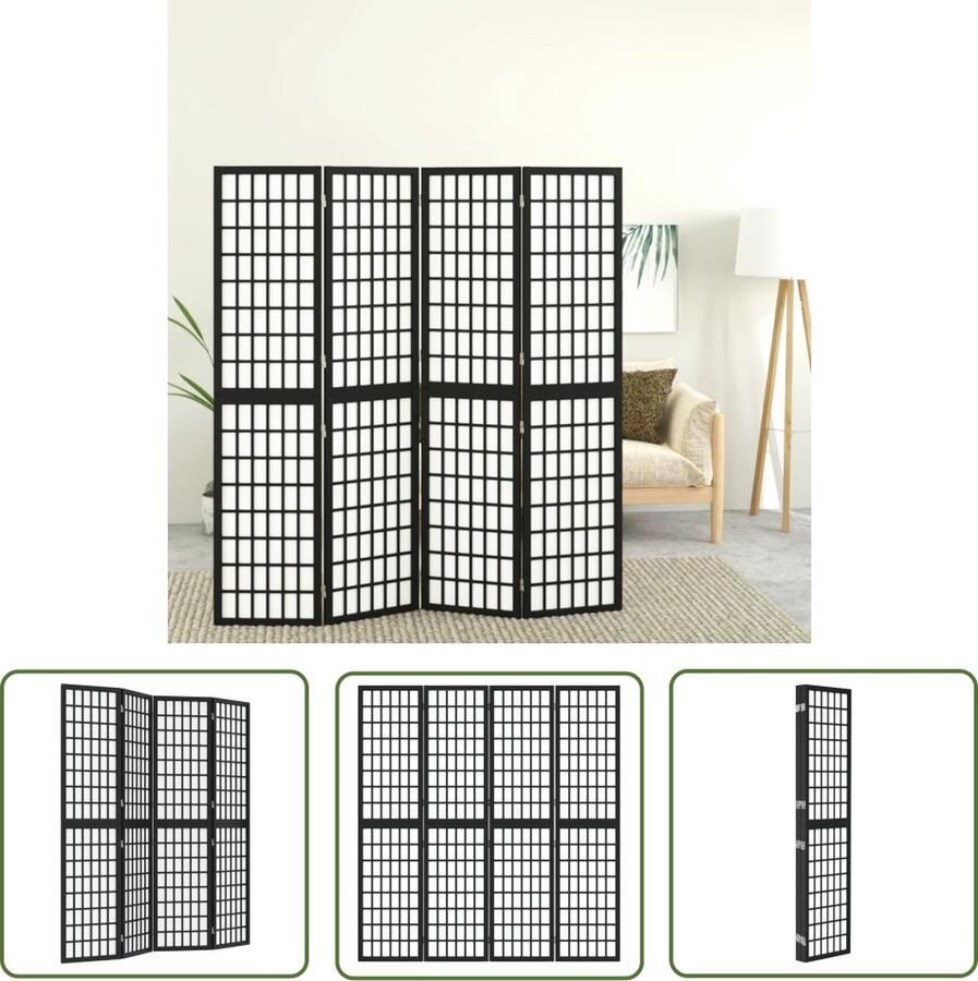 The Living Store Kamerscherm Japanse stijl 160 x 170 cm Inklapbaar Massief vurenhout Rijstpapier Kamerscherm Japans Privacy Screen Houten Kamerpartition Decoratief Wandpaneel