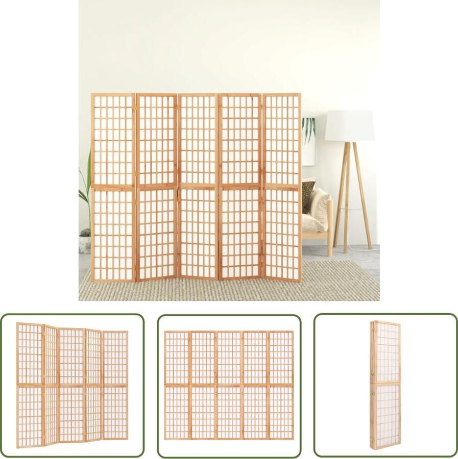The Living Store Japanse stijl kamerscherm 200 x 170 cm inklapbaar massief vurenhout Kamerscherm Japans Houten Scherm Privacy Screen Room Divider