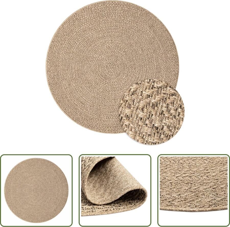 The Living Store Buitentapijt PP Jute-look Veelzijdig Eenvoudig te reinigen 160 cm UV-bestendig Rond Buitentapijt Jute Look Rond Tapijt Bruin Tapijt Polypropylene Tapijt
