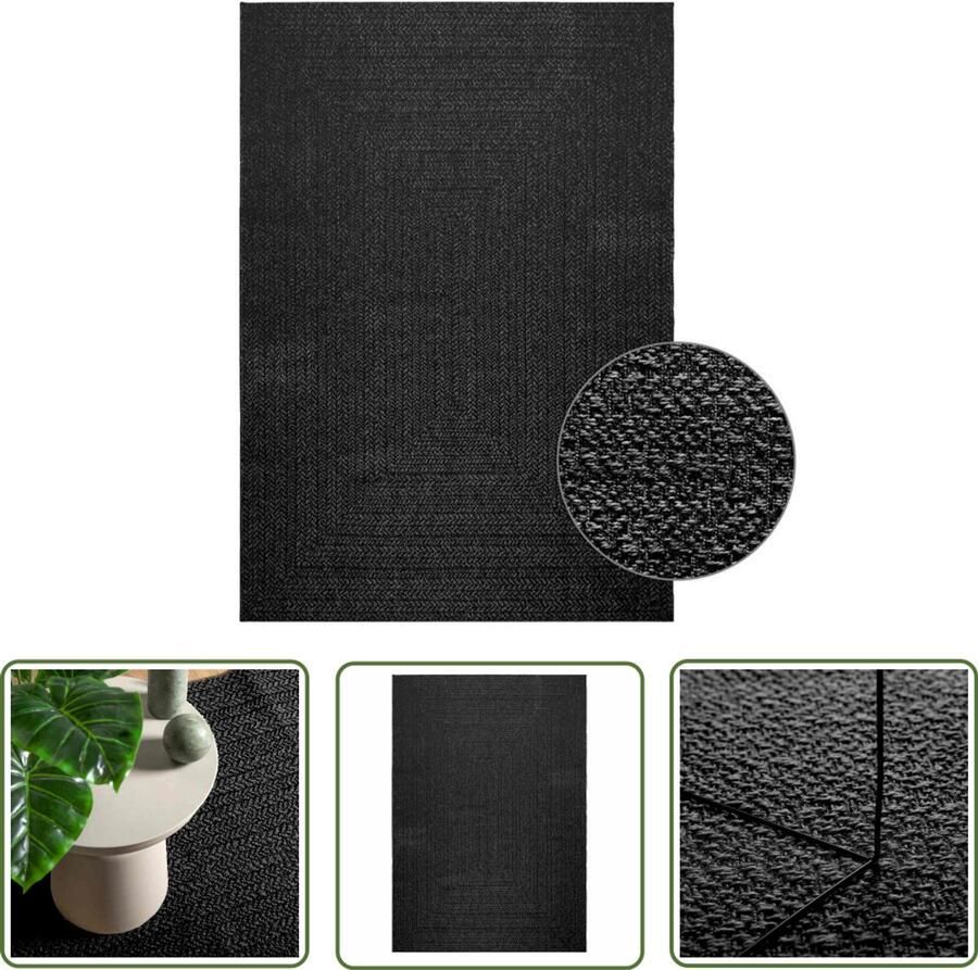 VidaXL Vloerkleed ZIZUR binnen en buiten 160x230cm jute look antraciet Vloerkleden Jute Look Antraciet Outdoor Tapijt Binnentapijt