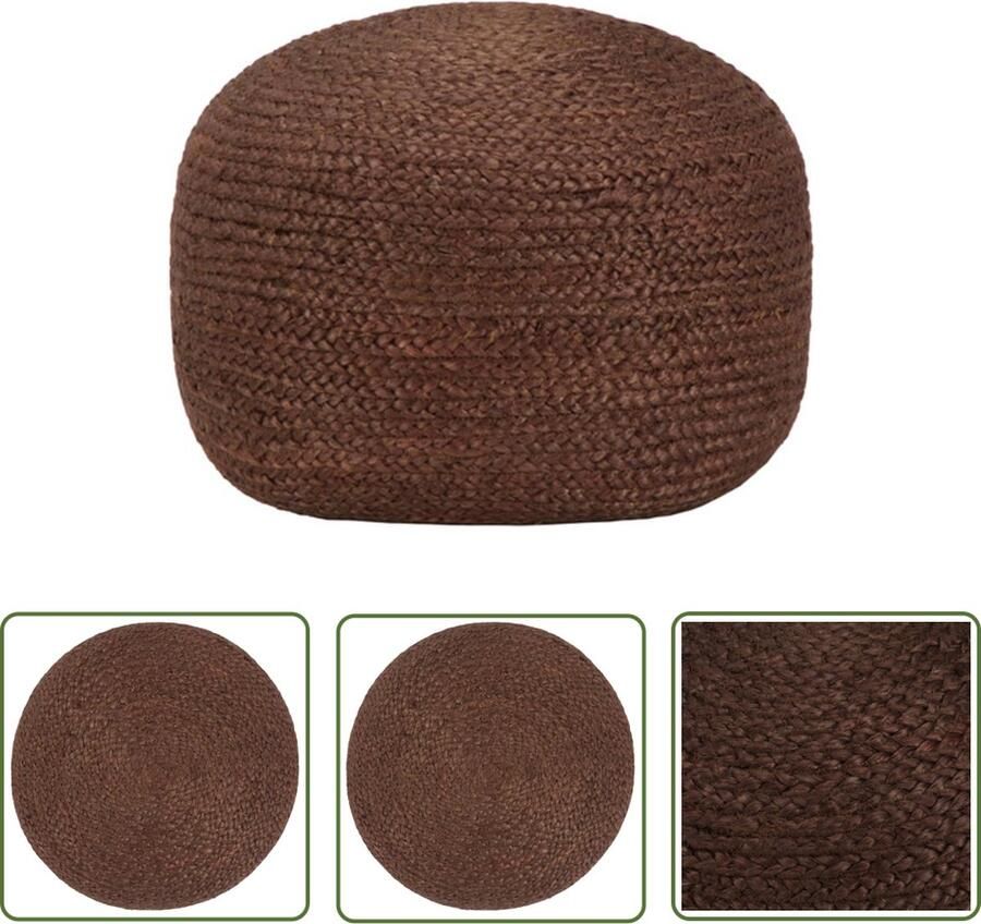 The Living Store Poef handgemaakt 40x45 cm jute bruin Poef Jute Poef Handgemaakte Poef Bruine Poef Salontafel