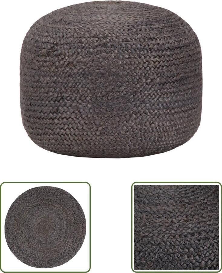 The Living Store Poef handgemaakt 45x30 cm jute donkergrijs Poef Jute Poef Ronde Poef Donkere Grijze Poef Handgemaakte Poef