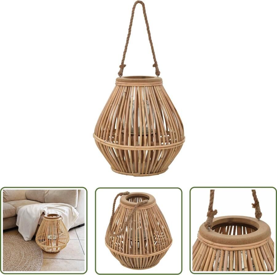 The Living Store Rieten Hangende Kaarsenhouder Naturel 38 x 40 cm Handgemaakt Rieten Hanglamp Kaarsenhouder Lantaanrholder Tuin Decoratie Buitendecoratie