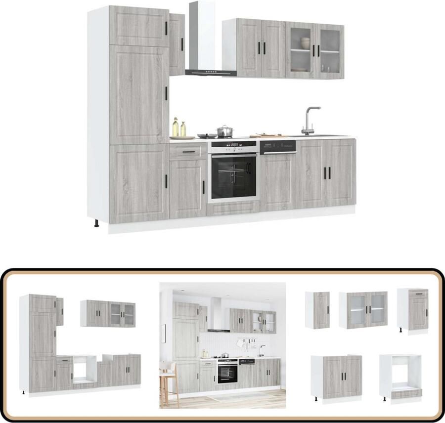 VidaXL Kalmar 8-delige keukenkastenset grijs Keukenkasten Houten Keukenkasten Grijze Keukenkasten Keukenkast Set Kalmar Serie