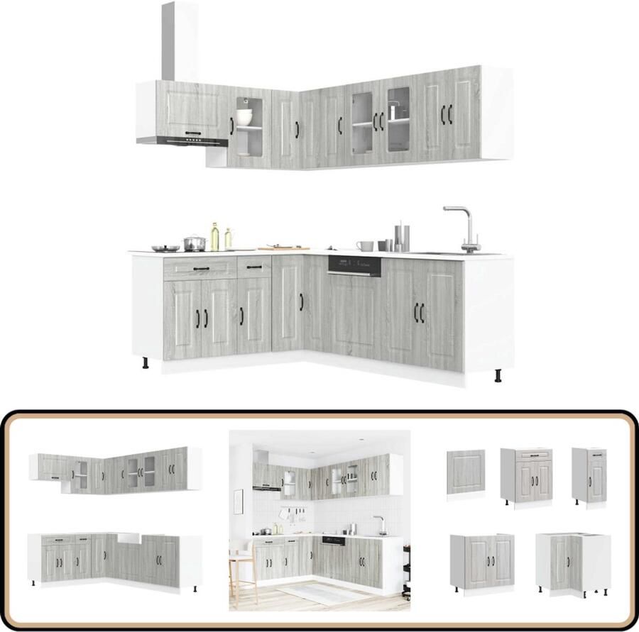 VidaXL Kalmar Keukenkastenset 11-delig Grijs Eiken Keuken Kast Houten Keuken Keukenkasten Set Keukenmeubels Opslagoplossing