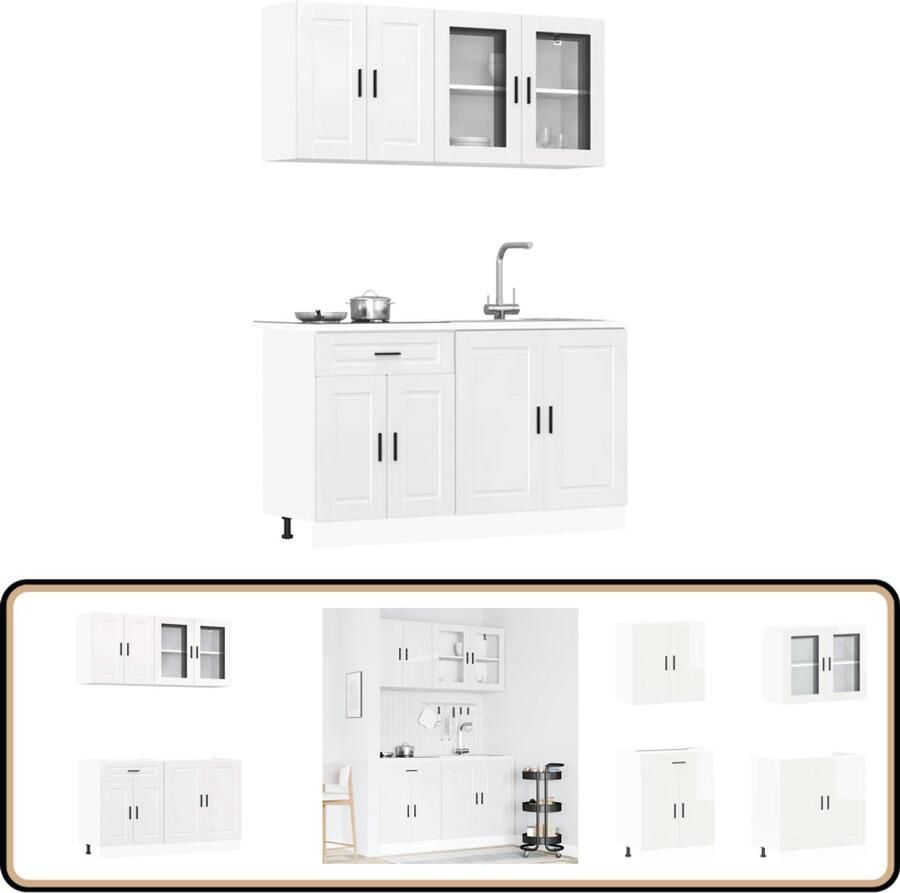 VidaXL Kalmar Keukenkastenset 4-delig Hoogglans Wit Keuken Kast Set Houten Keukenkasten Witte Keukenkasten Kookeiland Opslagoplossing Keuken