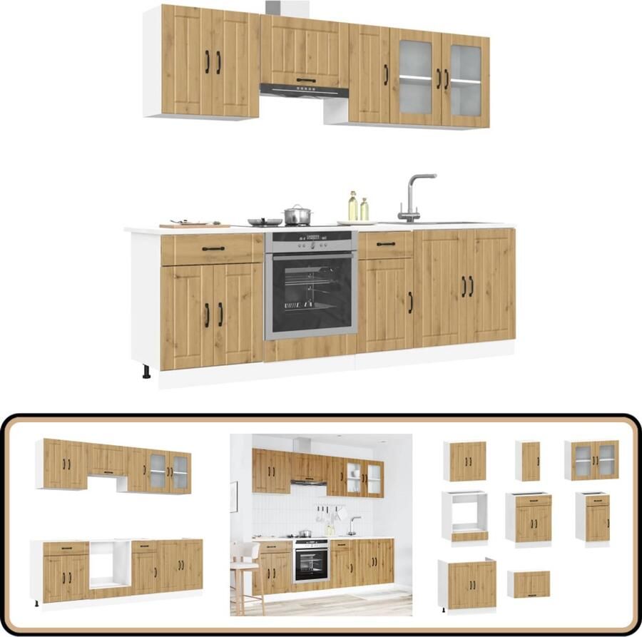VidaXL Kalmar Keukenkastenset 8-delig Artisan Eiken Keukenkasten Houten Keukenkasten Keukenkast Set Kalmar Serie Artisan Eiken