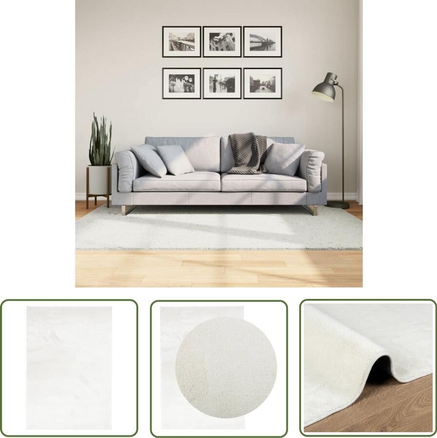 VidaXL Vloerkleed OVIEDO laagpolig 140x200 cm crèmekleurig Vloerkleden Kamerdecoratie Vloerkleed Crème Polyester Vloerkleed Lage Poligen Vloerkleed