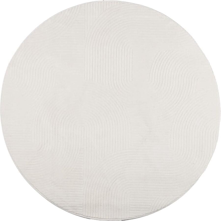 VidaXL Kamerdecoratie Vloerkleed IZA laagpolig Scandinavisch Ø 120 cm crèmekleurig Tapijt Beige Krullenvrij