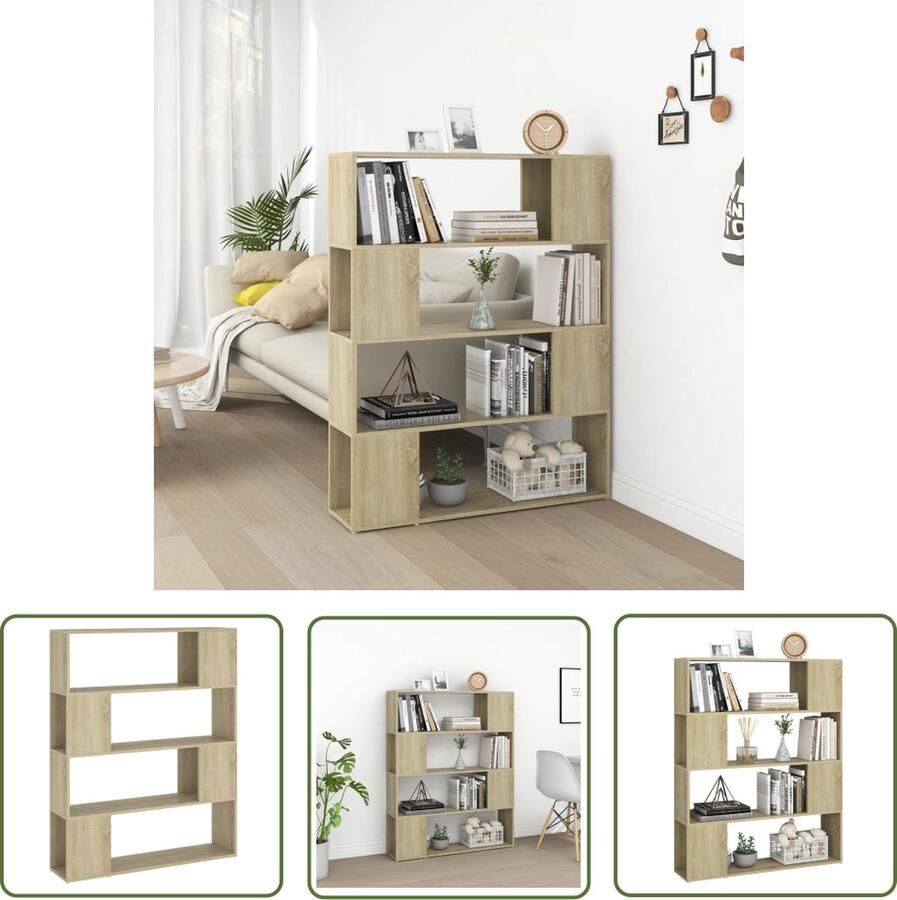 The Living Store Boekenkast Kamerverdeler 100 x 24 x 124 cm Sonoma Eiken Montage vereist Boekenkast Kamerdivider Sonoma Eiken Houten Boekenkast Boekenplank