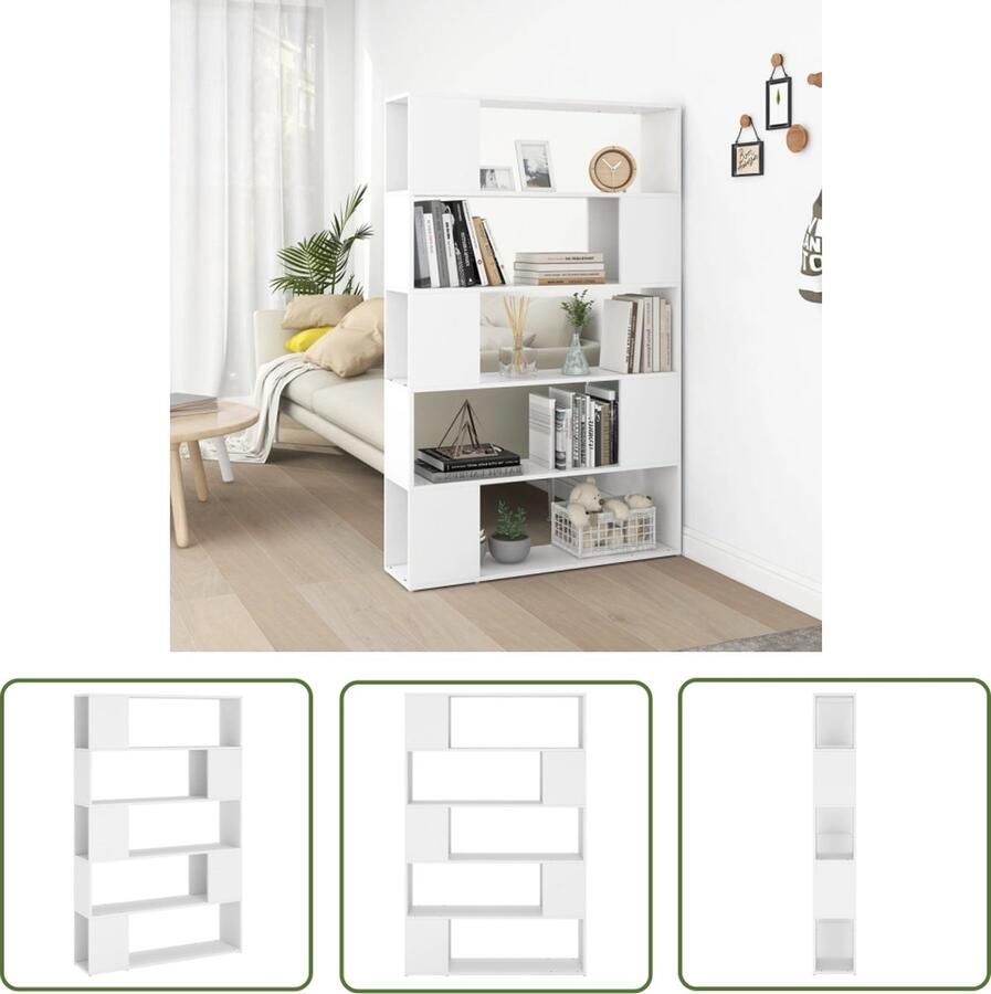 The Living Store Boekenkast kamerscherm 100x24x155 cm bewerkt hout wit Boekenkast Kamerdivider Houten Boekenkast Wit Boekenkast Boekenplank - Foto 2