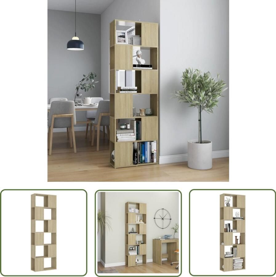 The Living Store Boekenkast kamerscherm 60x24x186 cm bewerkt hout sonoma eiken Boekenkast Kamerdivider Houten Boekenkast Sonoma Eiken Boekenplank