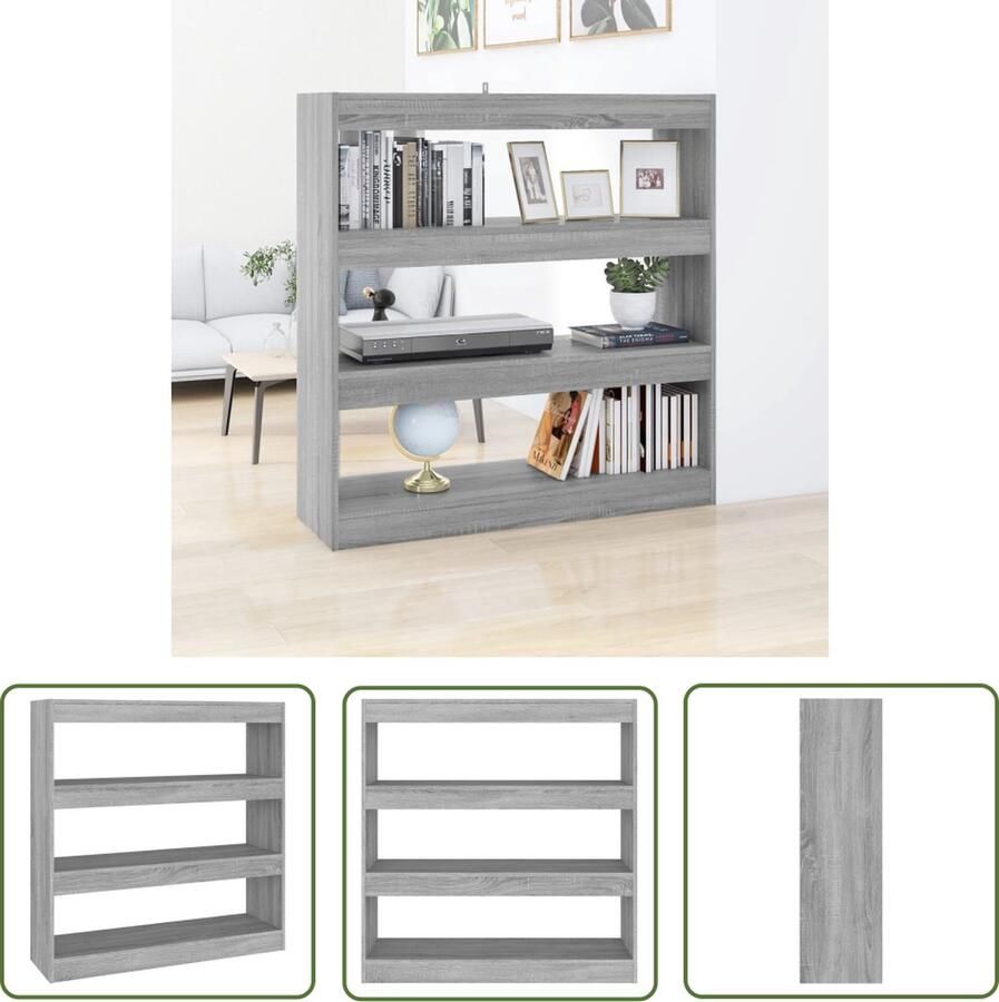 The Living Store Boekenkast Sonoma Eiken 100x30x103 cm Grijs Strategisch en praktisch kamermeubel Boekenkast Kamermeubel Houten Boekenkast Grijze Boekenkast Boekenplank - Foto 2