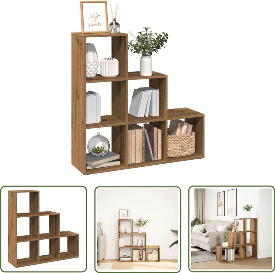 The Living Store Kamerscherm boekenkast 3-laags 99x29x99 cm hout artisanaal Boekenschrank Kamerscheider Houten Meubel Opbergvakken Designkamermeubilair
