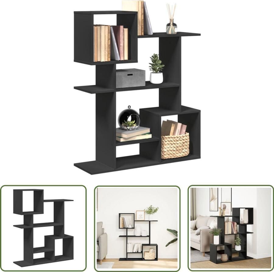 The Living Store Kamerscherm boekenkast 92x29x112 cm bewerkt hout zwart Boekenschrank Kamerscheider Opbergkast Boekenrek Designkast