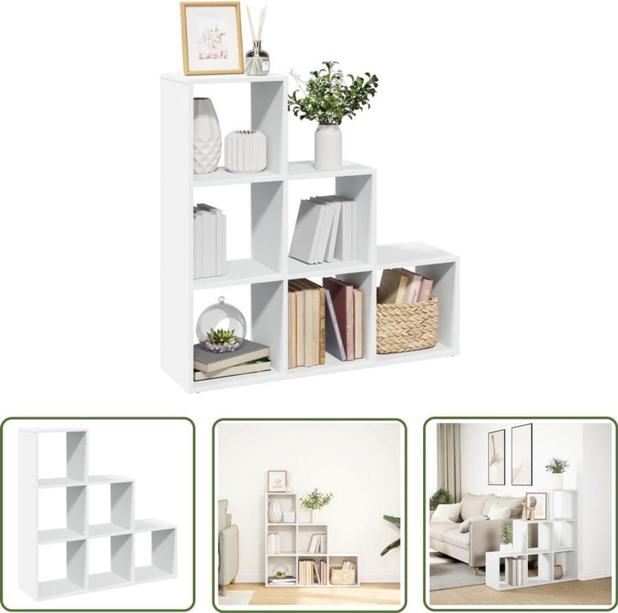 The Living Store Kamerscherm boekenkast 3-laags 99x29x99 cm bewerkt hout wit Boekenschrank Kamerscheiding Houten Kast Opbergsysteem Multifunctioneel Meubel