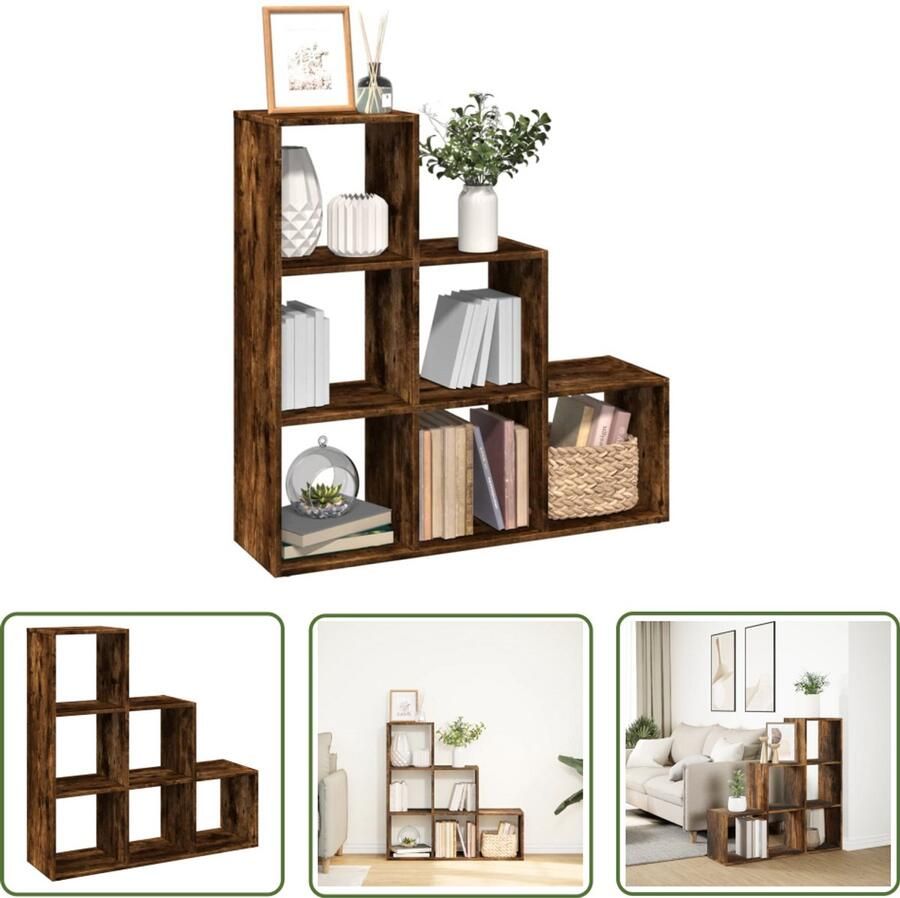 The Living Store Kamerscherm boekenkast 3-laags 99x29x99 cm hout gerookt eiken Boekenschrank Kamerscheiding Houten Kast Opbergsysteem Designkast