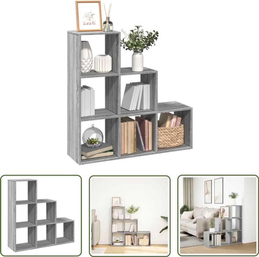 The Living Store Kamerscherm boekenkast 3-laags 99x29x99 cm hout grijs sonoma Boekenschrank Kamerscheiding Houten Kast Opbergvakken Grijze Kast