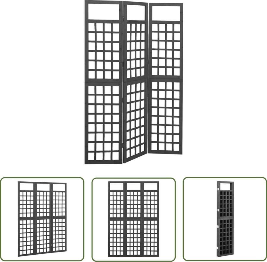 The Living Store Kamerscherm trellis met 3 panelen 121x180 cm vurenhout zwart Kamerscherm Kamerscheiding Plantenrek Terrasdecoratie Tuinaccessoires