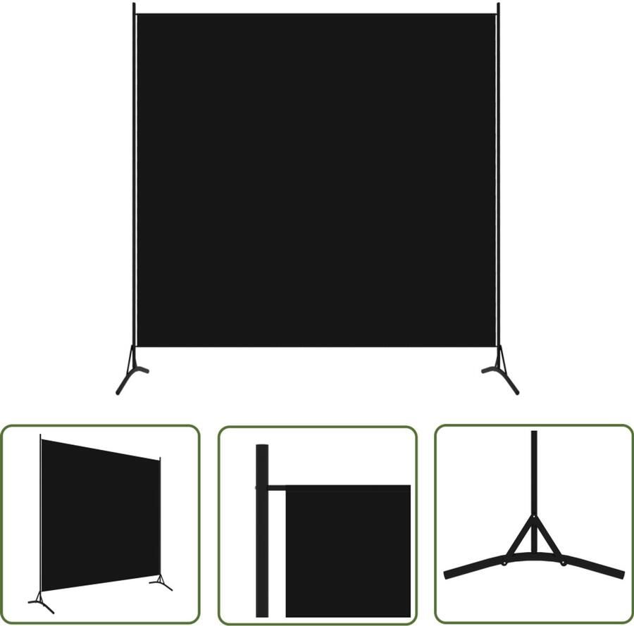 VidaXL Kamerscherm 1 Paneel 175x180 cm Zwart Kamerdivider Scheidingswand Privacy Screen Wanddecoratie Interieur Design Modern Zwart