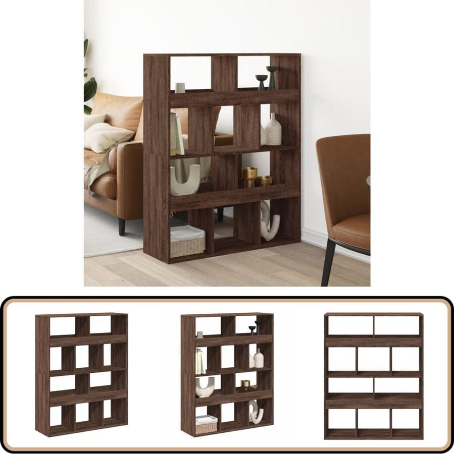 VidaXL Kamerscherm 10 schappen Bruin eiken 100x33x125 5 cm Kamerscherm Kamerschermen Scheidingswand Kamerverdeler