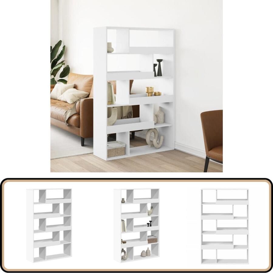 VidaXL Kamerscherm 10 Schappen Wit Bewerkt Hout Kamerscherm Kamerschermen Scheidingswand Kamerverdeler