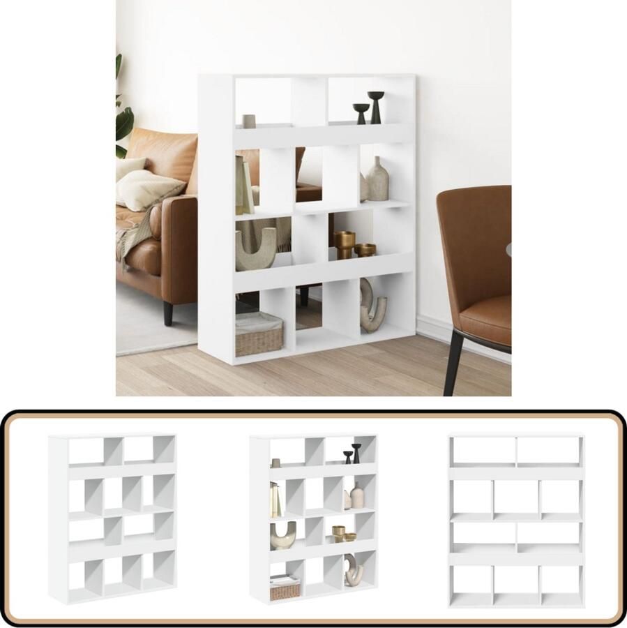 VidaXL Kamerscherm 10 Schappen Wit Bewerkt Hout Kamerscherm Kamerschermen Scheidingswand Kamerverdeler